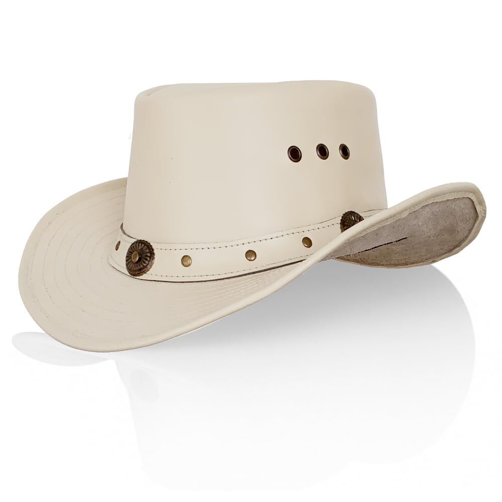 2285 Unisex Western Genuine Leather Cowboy Hat- Wide Brim, Vintage Band